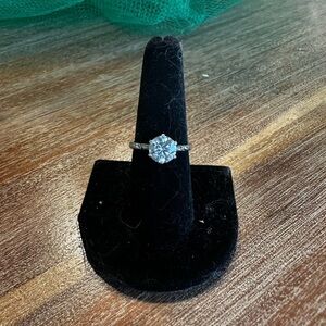 Elegant Sterling Silver Moissanite  Ring with Sparkling Accents Size 8